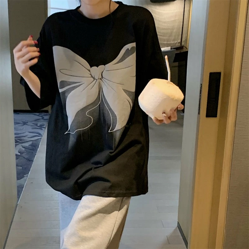 Unzzy HOT SALE Harajuku Bow Print Short Sleeves KF30290 2 Unzzy HOT SALE Harajuku Bow Print Short Sleeves KF30290