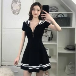 Unzzy Navy Wind Zip Dress KF9146 HOT SALE 7 Unzzy Navy Wind Zip Dress KF9146 HOT SALE