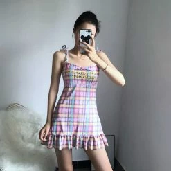 Unzzy Purple Plaid Dress Swimsuit KF81227 HOT SALE 7 Unzzy Purple Plaid Dress Swimsuit KF81227 HOT SALE