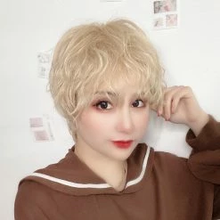 Unzzy Golden Short Curly Wig KF82041