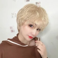 Unzzy Golden Short Curly Wig KF82041