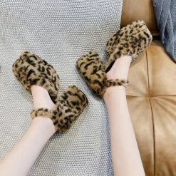 Unzzy Leopard Print Plush Shoes KF81608 HOT SALE