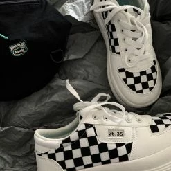 Unzzy Black And White Plaid Canvas Shoes KF81493