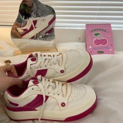 Unzzy Strawberry Pink White Shoes KF82707 HOT SALE