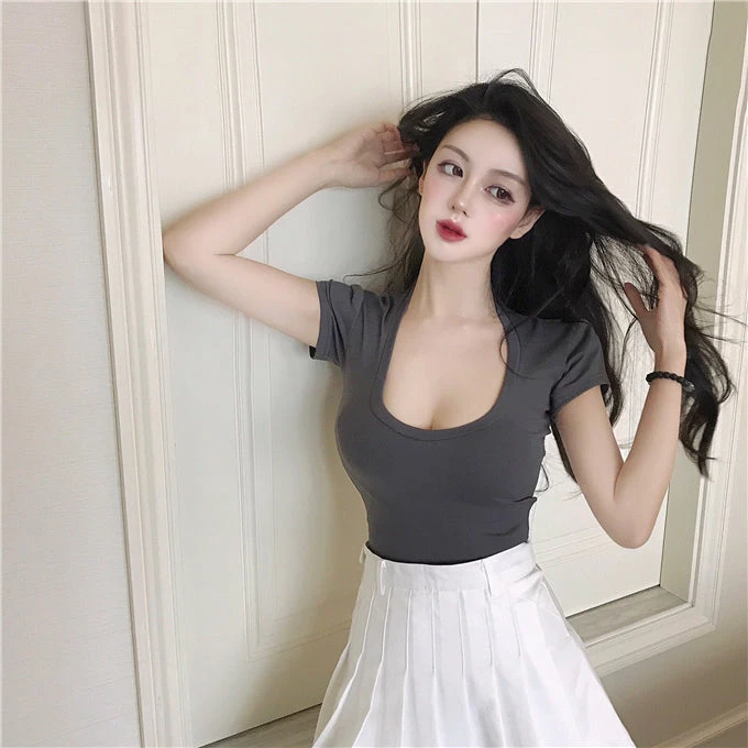 Unzzy U-neck Short-sleeved T-shirt KF908028 HOT SALE 1 Unzzy U-neck Short-sleeved T-shirt KF908028 HOT SALE