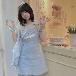 Unzzy Blue Denim Suspender Dress KF50144
