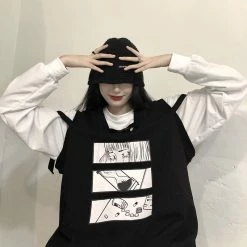 Unzzy Black Comic Sleeveless Vest KF81822