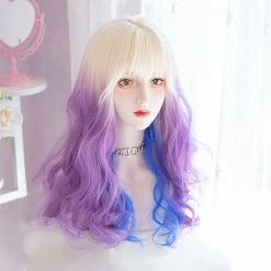 Unzzy HOT SALE White Blue Purple Gradient Wig KF82488