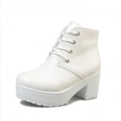 Unzzy Black And White Lace-up Martin Boots KF82323