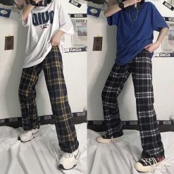 Unzzy Casual Straight Plaid Pants KF81166 HOT SALE