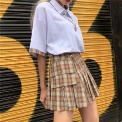 Unzzy Plaid Pleated Skirt KF9556 HOT SALE