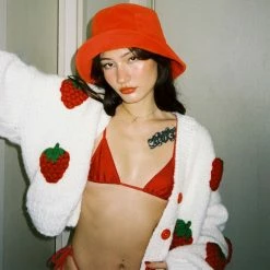 Unzzy Strawberry Embroidery Sweater Coat KF822263 HOT SALE