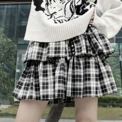 Unzzy Black And White Plaid Skirt KF81887