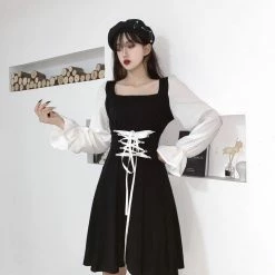 Unzzy Lace-up Black Dress KF81975 HOT SALE 7 Unzzy Lace-up Black Dress KF81975 HOT SALE