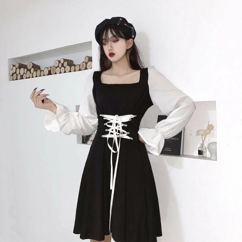 Unzzy Lace-up Black Dress KF81975 HOT SALE 3 Unzzy Lace-up Black Dress KF81975 HOT SALE