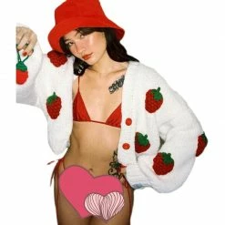 Unzzy Strawberry Embroidery Sweater Coat KF822263 HOT SALE