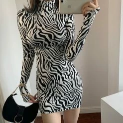 Unzzy High Collar Zebra Dress KF81619