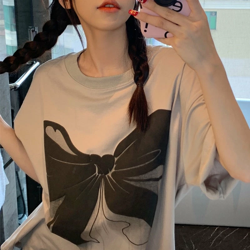 Unzzy HOT SALE Harajuku Bow Print Short Sleeves KF30290 4 Unzzy HOT SALE Harajuku Bow Print Short Sleeves KF30290