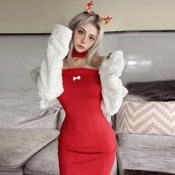 Unzzy Red Christmas Skirt KF82458 7 Unzzy Red Christmas Skirt KF82458