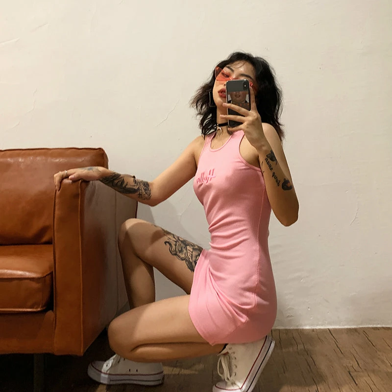 Unzzy Pink Vest Dress KF9504 4 Unzzy Pink Vest Dress KF9504