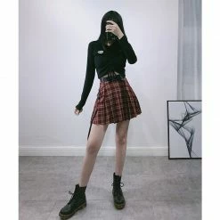Unzzy HOT SALE Red Plaid Skirt KF81284