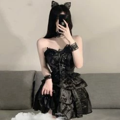 Unzzy HOT SALE Black Cat Girl Skirt[ 3-piece Set ] KF82469