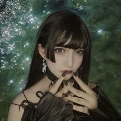 Unzzy Cospaly Dark Green Long Straight Hair Wig KF82184