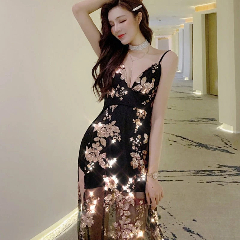 Unzzy Sequin Embroidered Dress KF30352 1 Unzzy Sequin Embroidered Dress KF30352