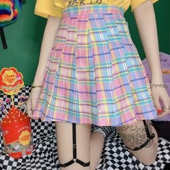 Unzzy Pink Plaid Pleated Skirt KF90538 HOT SALE 12 Unzzy Pink Plaid Pleated Skirt KF90538 HOT SALE
