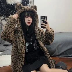 Unzzy Plush Leopard Coat KF9544 HOT SALE