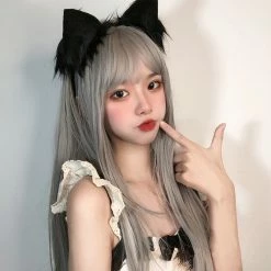 Unzzy HOT SALE Light Gray Long Straight Wig KF81823