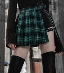 Unzzy Fake Two-piece Plaid High Waist Skirt KF25067 HOT SALE