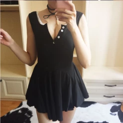 Unzzy HOT SALE DEEP V LOW BREAST LACE SWEET RETRO DRESS KF26004