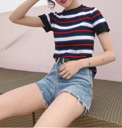 Unzzy Stripe Tight Knit T-shirt KF50015