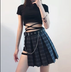 Unzzy Hip Hop Irregular Stitching Plaid Skirt KF50514 HOT SALE