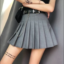 Unzzy Gray High Waist Pleated Skirt KF50127