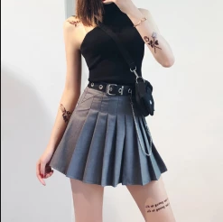 Unzzy Gray High Waist Pleated Skirt KF50127 6 Unzzy Gray High Waist Pleated Skirt KF50127