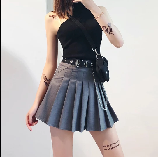 Unzzy Gray High Waist Pleated Skirt KF50127 3 Unzzy Gray High Waist Pleated Skirt KF50127