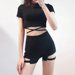 Unzzy Leg Loop High Waist Shorts KF50130