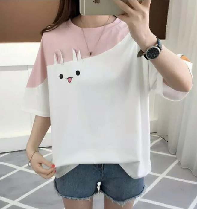 Unzzy HOT SALE Cute Rabbit Loose T-shirt KF50142 3 Unzzy HOT SALE Cute Rabbit Loose T-shirt KF50142