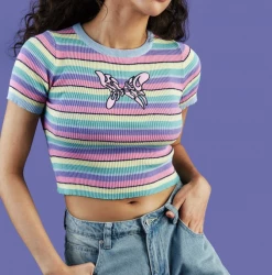 Unzzy HOT SALE Rainbow Short Knit T-shirt KF50148