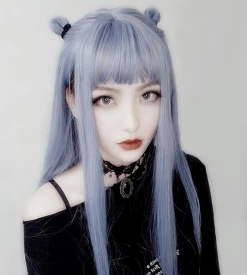 Unzzy HOT SALE BLUE GRAY LONG STRAIGHT FLUFFY WIG KF40472