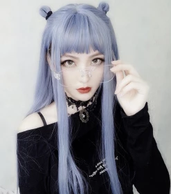Unzzy HOT SALE BLUE GRAY LONG STRAIGHT FLUFFY WIG KF40472