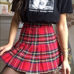 Unzzy HOT SALE High Waist Lattice Pleated Skirt KF50102