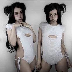 Unzzy Grey Chest Hollow Out Virgin Killer Sweater KF20046 HOT SALE