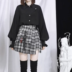 Unzzy HOT SALE Ulzzang Black Plaid Skirt KF90116 29 Unzzy HOT SALE Ulzzang Black Plaid Skirt KF90116
