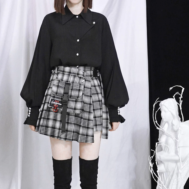 Unzzy HOT SALE Ulzzang Black Plaid Skirt KF90116 14 Unzzy HOT SALE Ulzzang Black Plaid Skirt KF90116