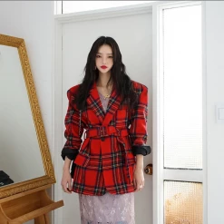 Unzzy Chic Plaid Coat KF90213