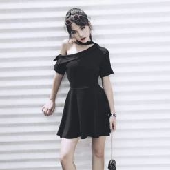 Unzzy Leaking Shoulder Black Dress KF90328 HOT SALE
