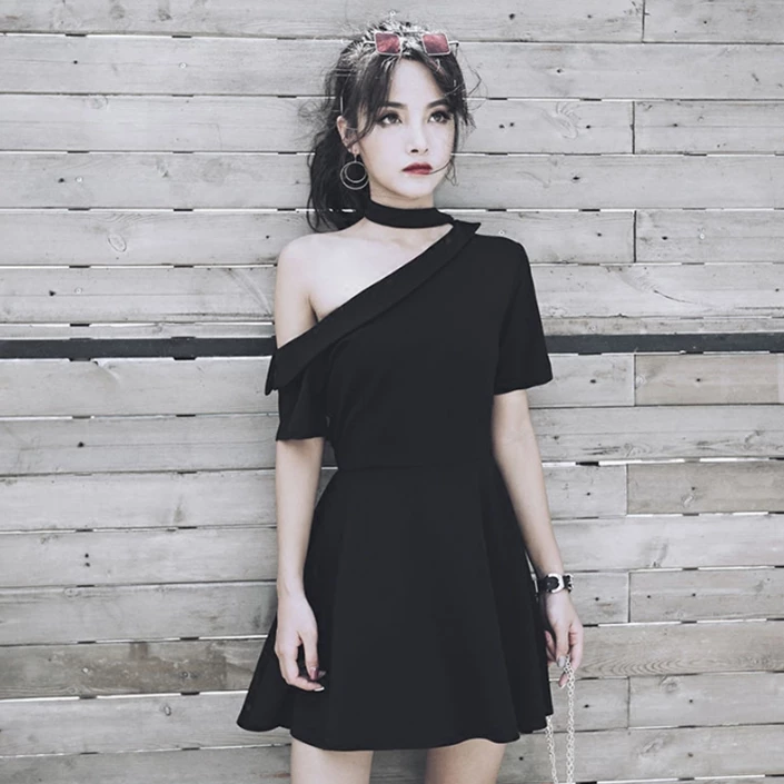 Unzzy Leaking Shoulder Black Dress KF90328 HOT SALE 1 Unzzy Leaking Shoulder Black Dress KF90328 HOT SALE